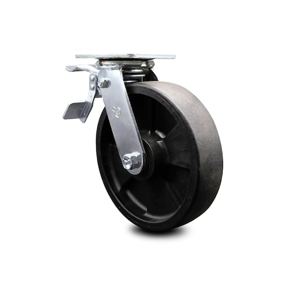 8 Inch Glass Filled Nylon Swivel Caster with Roller Bearing and Total Lock Brake